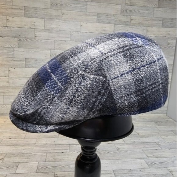 NWOT BIGALLI Blue/Grey Plaid Flat Cap, Boston 4001, Newsboy Style Size Small - Picture 2 of 6